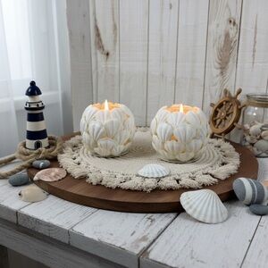White Shell Accent Candle Holders - Set of 2